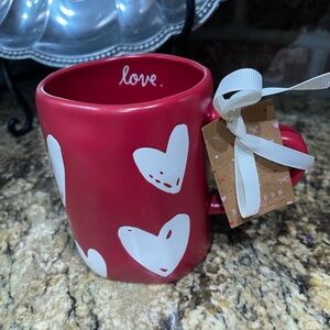 Rae Dunn LOVE red mug large white embossed hearts design  19.5oz mug - Brand new